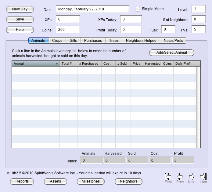 FarmVille Tracker main window